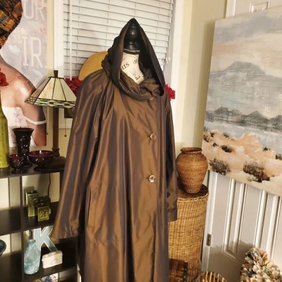 Vtg Gallery Water Repellent Accordian Plated Neckline Stylish Raincoat - Picture 12 of 13